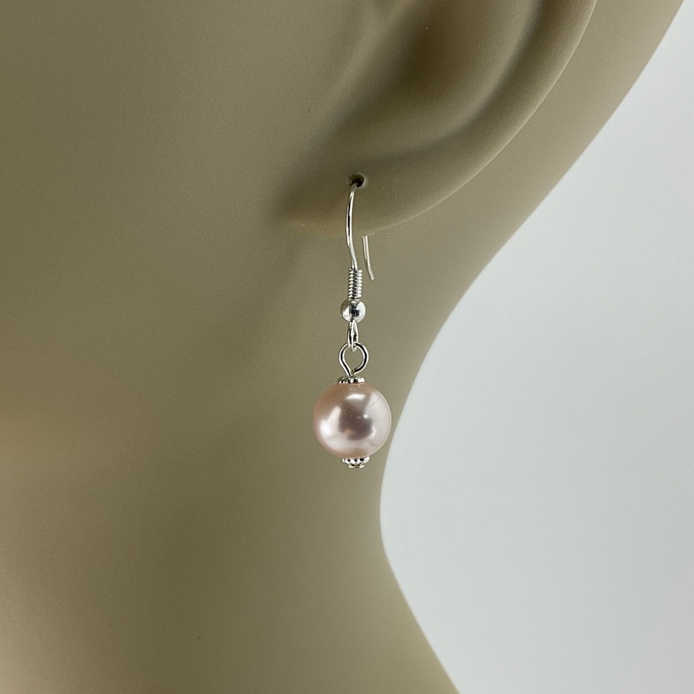 Light Pink Faux Pearl Necklace & Earring Set, Handmade, Pastel, Classic - Picture 6 of 14